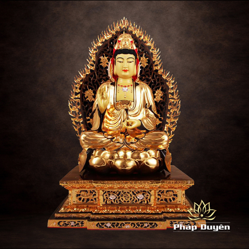 Tượng Phật Bà Quan Âm Ngồi Có Lá Đề, Đồng Đài Loan Mạ Vàng, Kích Thước 44x32x27cm (Tổng Cao 52cm) - ảnh 5