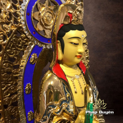 Hình ảnh bổ sung của Tượng Phật Bà Quan Âm Đứng Có Hào Quang, Đồng Đài Loan Mạ Vàng, Kích Thước 40x15x15cm (Tổng Cao 51cm)
