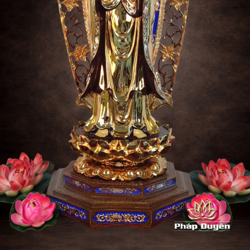 Tượng Đồng Ngài Quan Âm Đứng, Đồng Đài Loan Mạ Vàng, Kích Thước 81x34x34cm (Tổng Cao 98cm) - ảnh 7