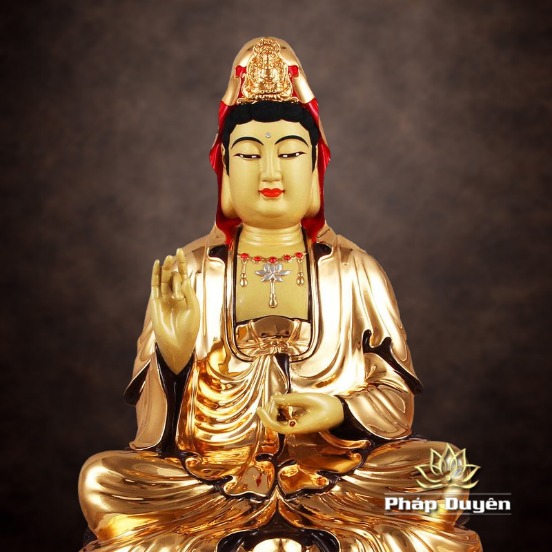 Tượng Đồng Ngài Quan Âm Ngồi, Đồng Đài Loan Mạ Vàng, Kích Thước 46x25x25cm - ảnh 7