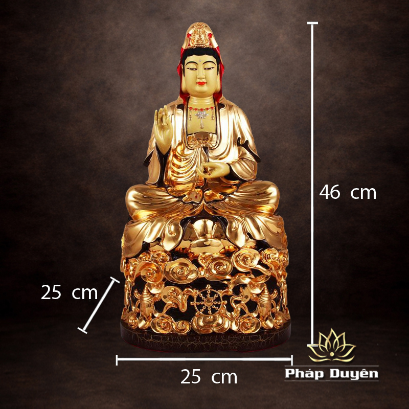 Tượng Đồng Ngài Quan Âm Ngồi, Đồng Đài Loan Mạ Vàng, Kích Thước 46x25x25cm - ảnh 9