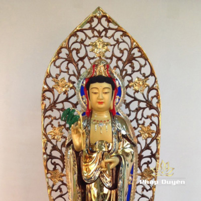 Alternative view of Tượng Đồng Ngài Quan Âm Đứng, Đồng Đài Loan Mạ Vàng, Kích Thước 81x34x34cm (Tổng Cao 98cm)