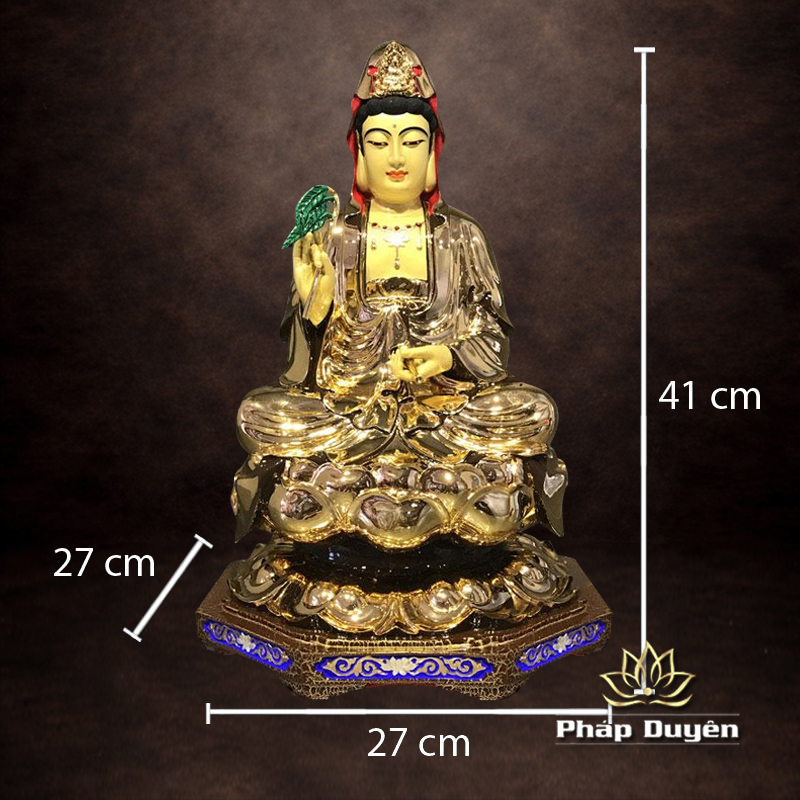 Tượng Phật Bà Quan Âm Ngồi, Đồng Đài Loan Mạ Vàng, Kích Thước 41x27x27cm - ảnh 10