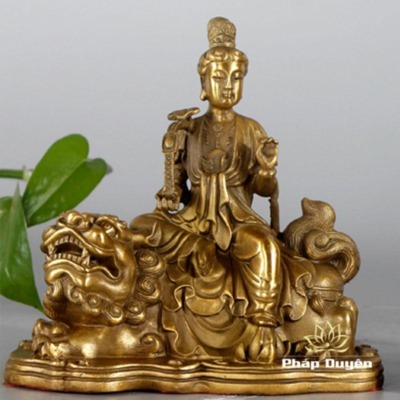 Alternative view of Tượng Ngài Văn Thù Cưỡi Sư Tử Bằng Đồng, Để Xe Hơi, Để Bàn Làm Việc, Cao 12.5cm