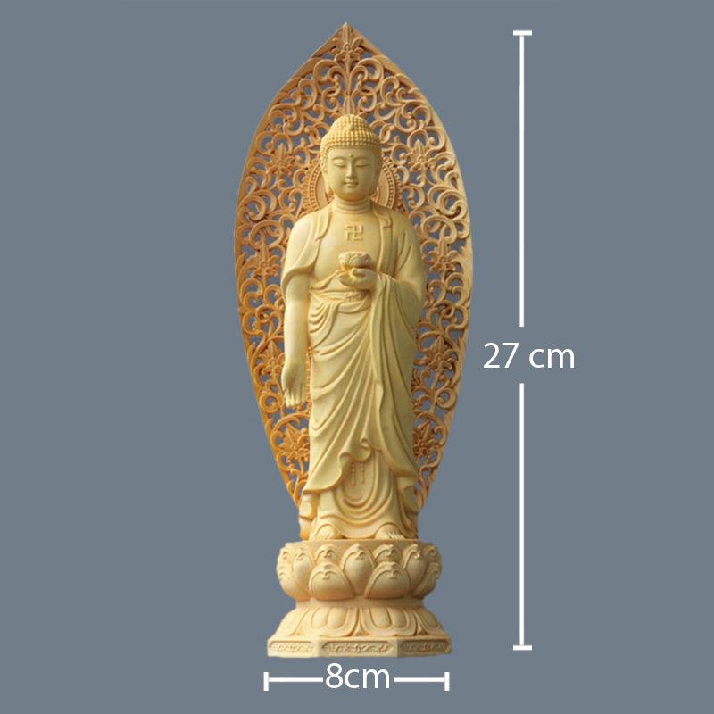 Tượng Gỗ Đức A Di Đà Đứng, Gỗ Hoàng Dương, Cao 27cm - Ảnh 6