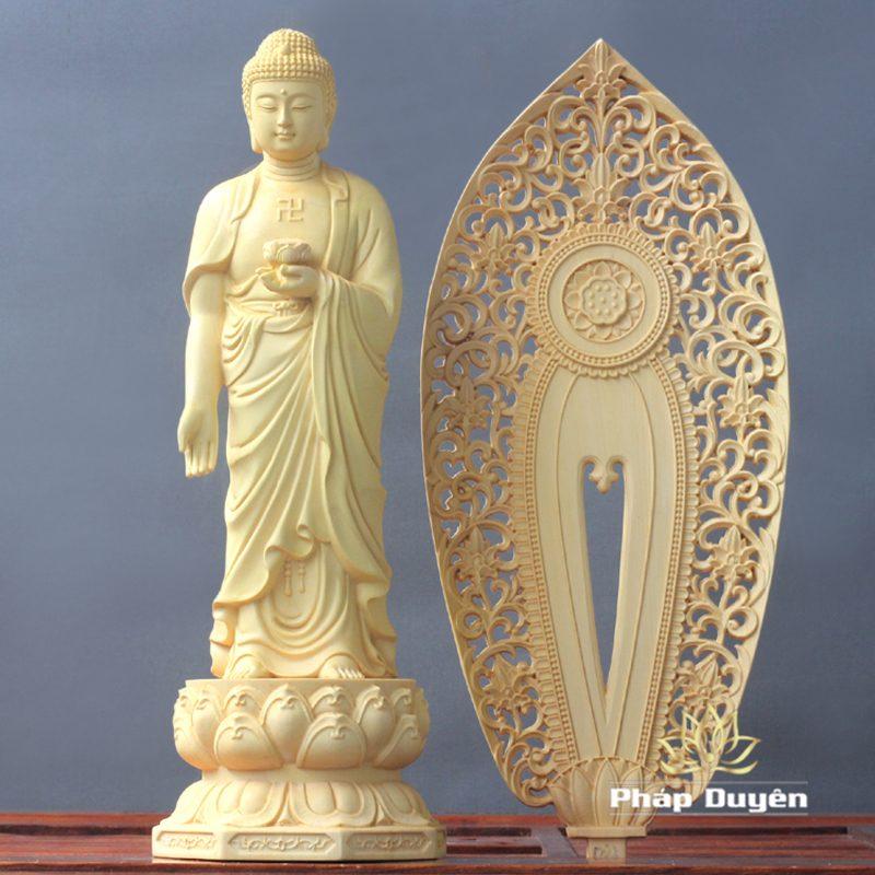 Tượng Gỗ Đức A Di Đà Đứng, Gỗ Hoàng Dương, Cao 27cm - Ảnh 5