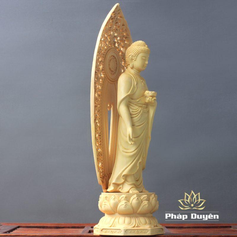 Tượng Gỗ Đức A Di Đà Đứng, Gỗ Hoàng Dương, Cao 27cm - Ảnh 4
