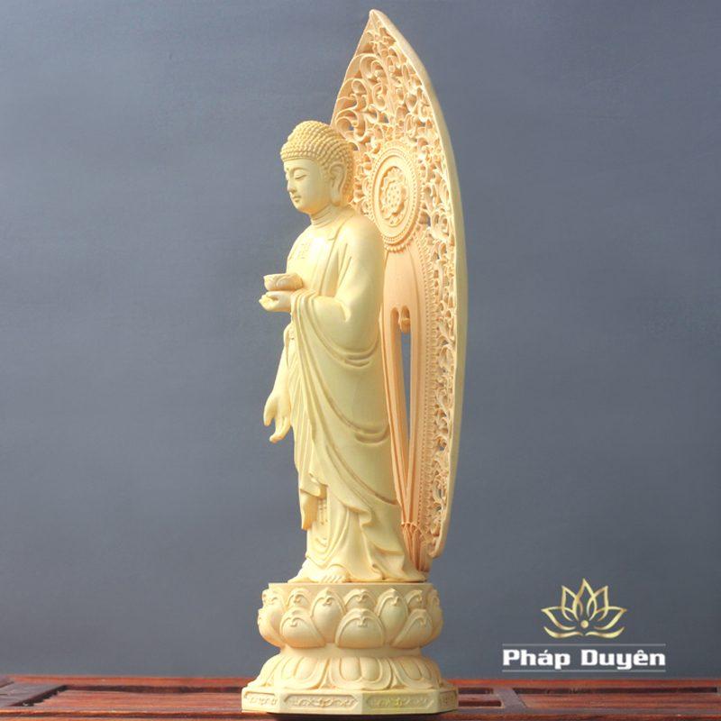 Tượng Gỗ Đức A Di Đà Đứng, Gỗ Hoàng Dương, Cao 27cm - Ảnh 3