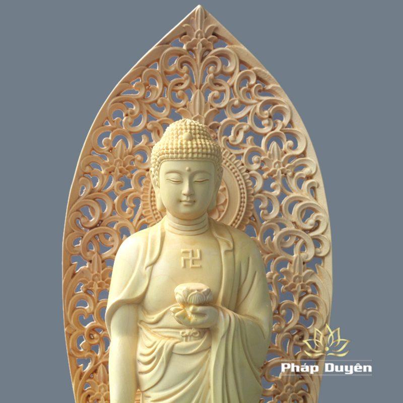 Tượng Gỗ Đức A Di Đà Đứng, Gỗ Hoàng Dương, Cao 27cm - Ảnh 2