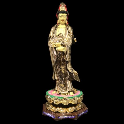 Tượng Phật Bà Quan Âm Phổ Từ Đứng, Đồng Đài Loan Mạ Vàng, Kích Thước 64x27x27cm (Tổng Cao 76cm)