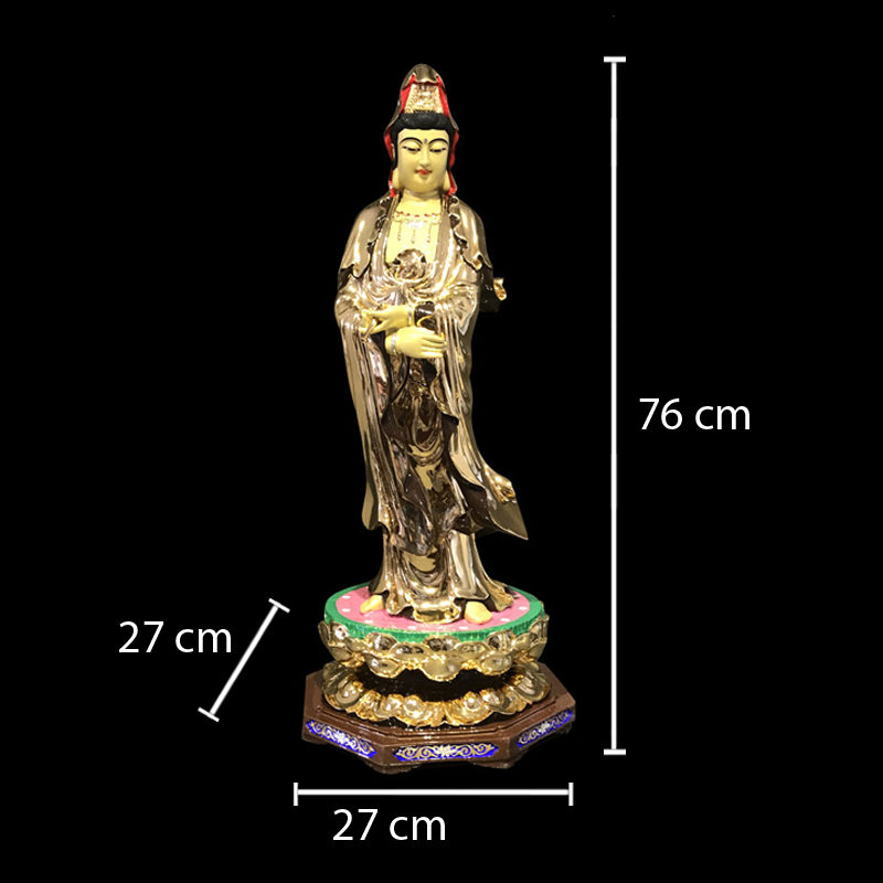 Tượng Phật Bà Quan Âm Phổ Từ Đứng, Đồng Đài Loan Mạ Vàng, Kích Thước 64x27x27cm (Tổng Cao 76cm) - Ảnh 8
