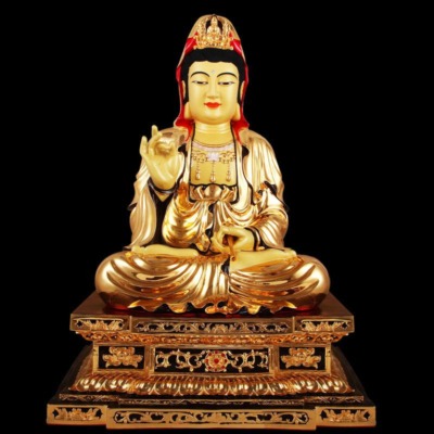 Tượng Phật Bà Quan Âm Ngồi, Đồng Đài Loan Mạ Vàng, Kích Thước 61x43x36cm