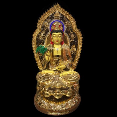 Tượng Đồng Quan Âm Ngồi, Đồng Đài Loan Mạ Vàng, Kích Thước 48x29x29cm (Tổng Cao 59cm)
