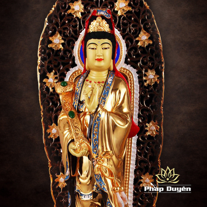 Tượng Quan Âm Như Ý Đứng Có Hào Quang, Bằng Đồng Đài Loan Mạ Vàng, Kích Thước 64x27x27cm (Tổng Cao 76cm) - ảnh 7