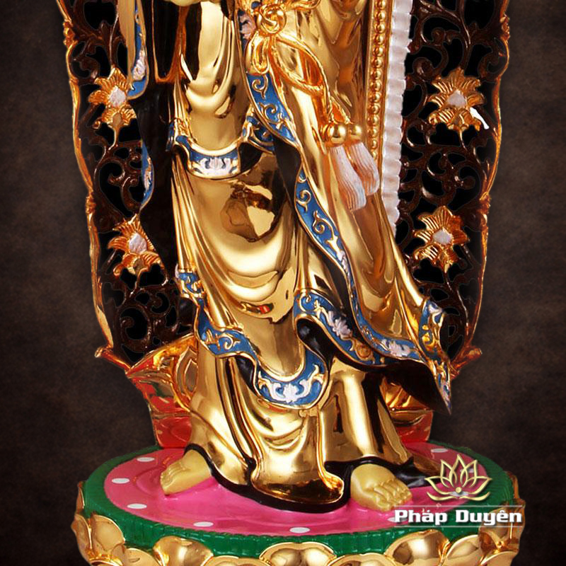 Tượng Quan Âm Như Ý Đứng Có Hào Quang, Bằng Đồng Đài Loan Mạ Vàng, Kích Thước 64x27x27cm (Tổng Cao 76cm) - ảnh 9