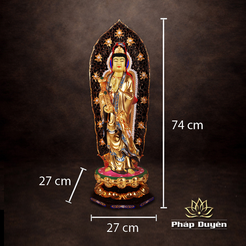 Tượng Quan Âm Như Ý Đứng Có Hào Quang, Bằng Đồng Đài Loan Mạ Vàng, Kích Thước 64x27x27cm (Tổng Cao 76cm) - ảnh 10