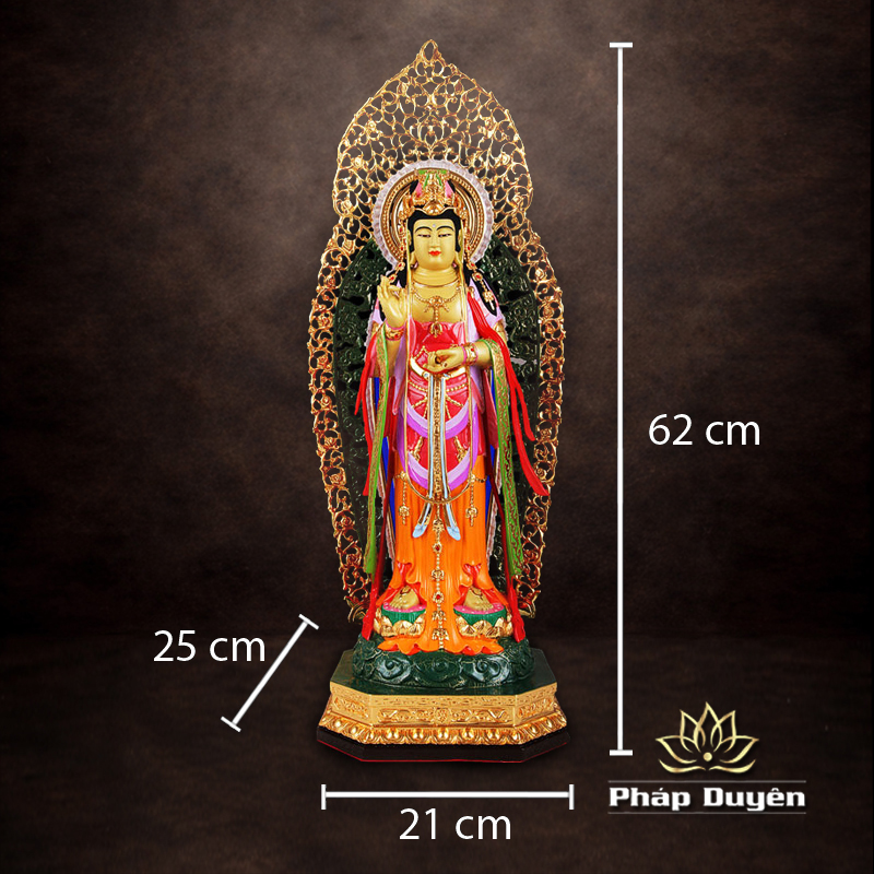 Tượng Phật Bà Quan Âm Đứng Áo Đỏ Có Hào Quang, Đồng Đài Loan Mạ Vàng, Kích Thước 48x21x25cm (Tổng Cao 62cm) - ảnh 9