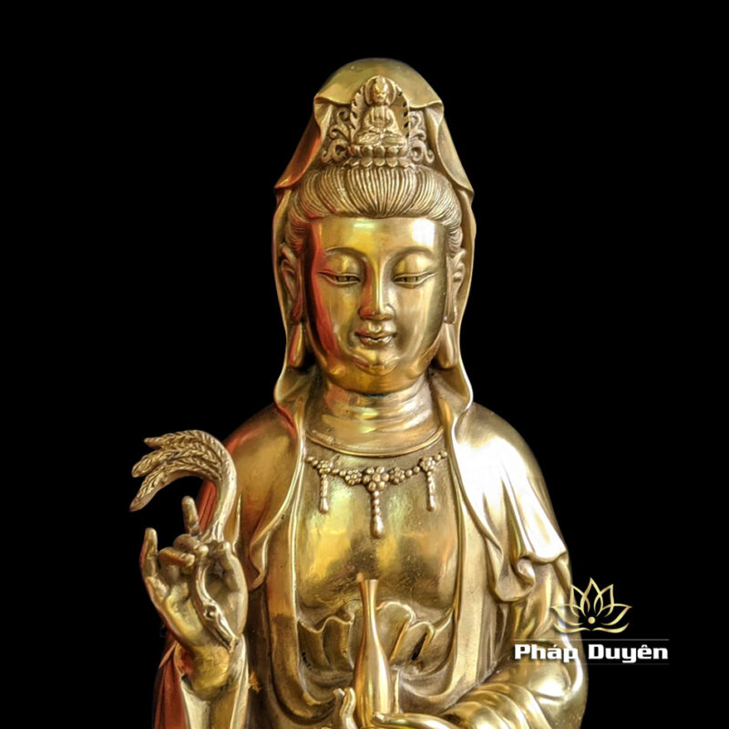 Tượng Đồng Ngài Quan Âm Ngồi Bằng Đồng Nguyên Màu, Nhiều Kích Thước - Ảnh 2