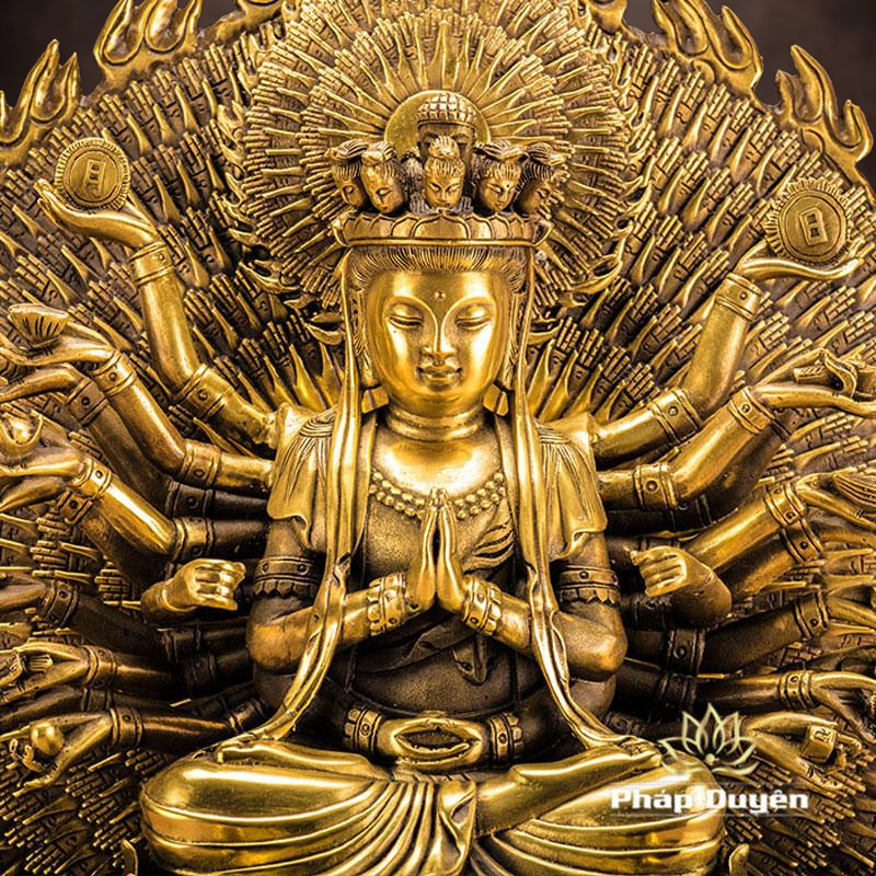 Tượng Đồng Quan Âm Thiên Thủ (Ngàn Tay), Đồng Nguyên Màu, 12 inch (khoảng 30cm - Tổng 36.5cm) - ảnh 7