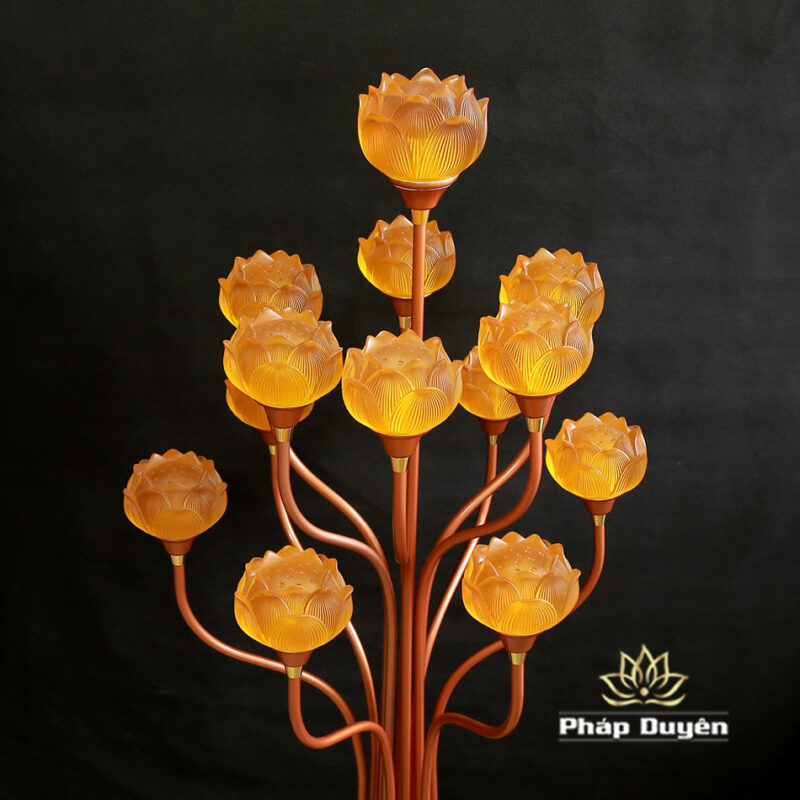 Đôi Đèn Thờ 13 Bông Giả Lưu Ly, Chân Đồng Hợp Kim, Cao 130cm - Ảnh 5