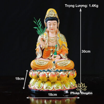 Tượng Quán Thế Âm Bồ Tát Ngồi Áo Đỏ Chất Liệu Composite, Cao 30-48cm