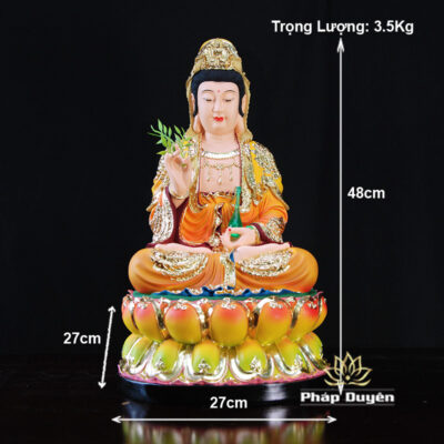 Tượng Quán Thế Âm Bồ Tát Ngồi Áo Đỏ Chất Liệu Composite, Cao 30-48cm