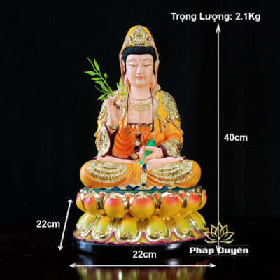 Tượng Quán Thế Âm Bồ Tát Ngồi Áo Đỏ Chất Liệu Composite, Cao 30-48cm