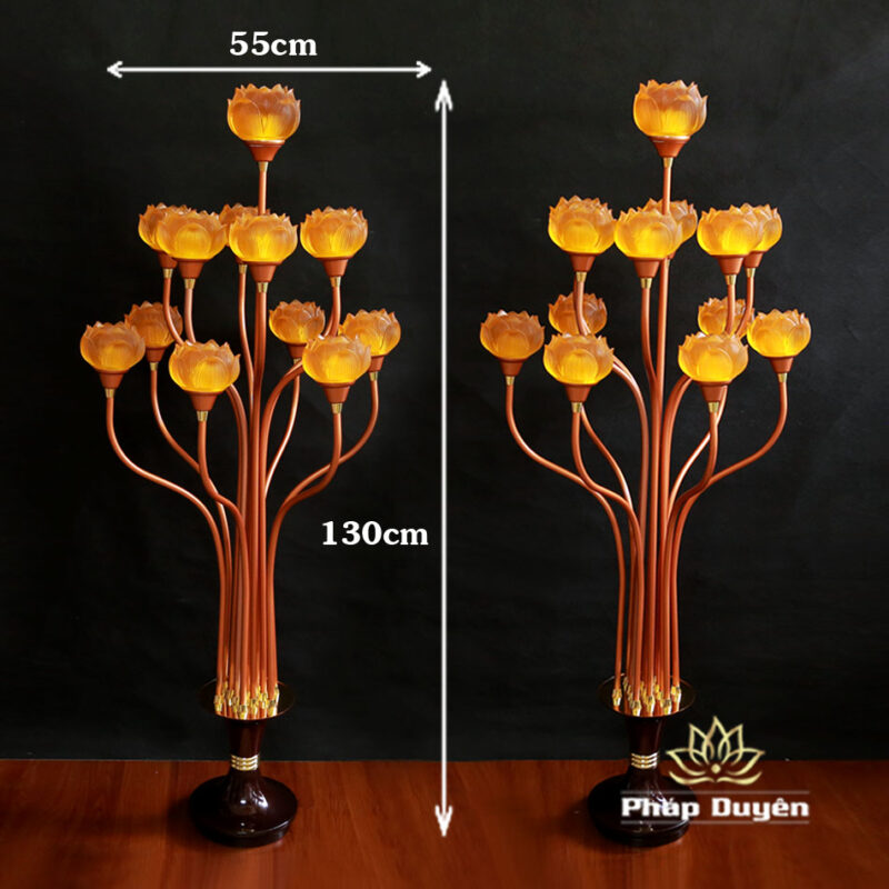 Đôi Đèn Thờ 13 Bông Giả Lưu Ly, Chân Đồng Hợp Kim, Cao 130cm - Ảnh 9