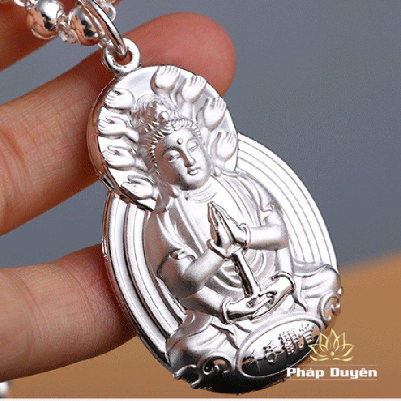 Dây Chuyền Bạc Mặt Hình Phật Bà Quan Âm Bằng Bạc 99% - Ảnh 2
