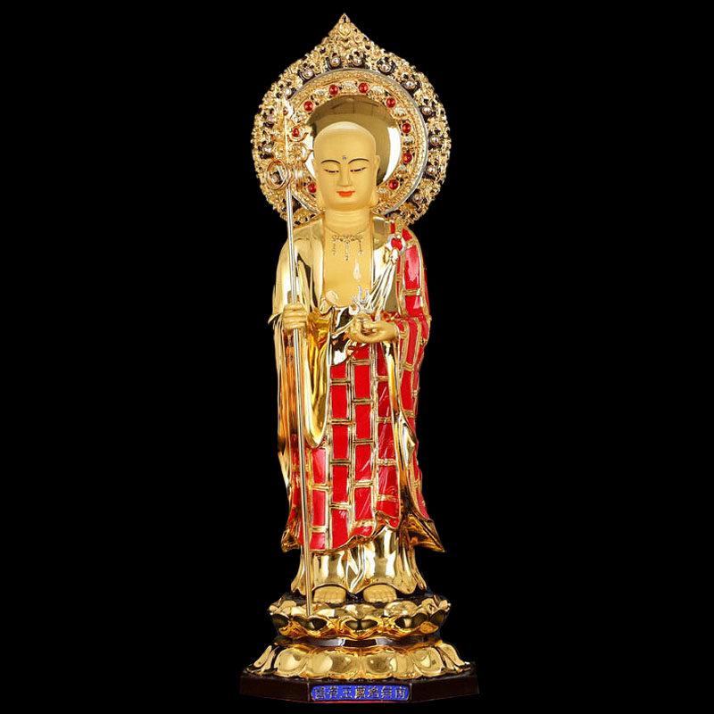 Tượng Đức Địa Tạng Vương Bằng Đồng Mạ Vàng, Cao 19inch (Tổng 56cm)