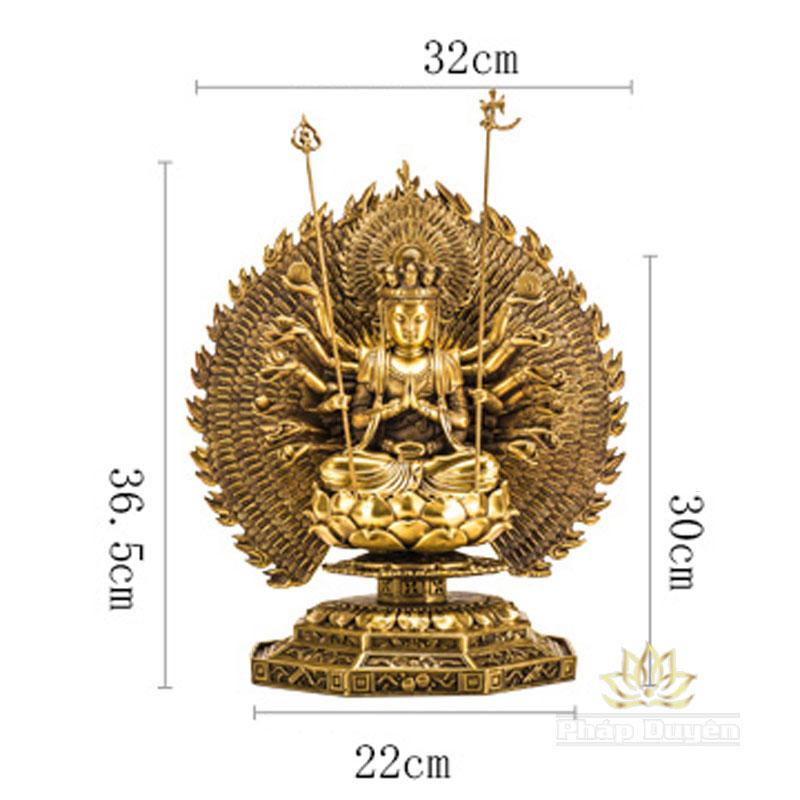 Tượng Đồng Quan Âm Thiên Thủ (Ngàn Tay), Đồng Nguyên Màu, 12 inch (khoảng 30cm - Tổng 36.5cm) - ảnh 11