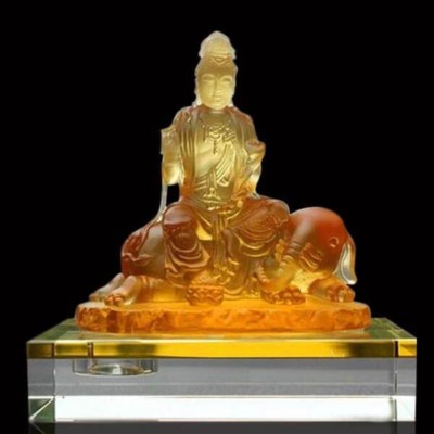 Tượng Đức Phổ Hiền Vương Cưỡi Voi, Chất Liệu Lưu Ly, Cao 12.5cm, Để Xe Hơi (ô tô), Để Bàn Làm Việc
