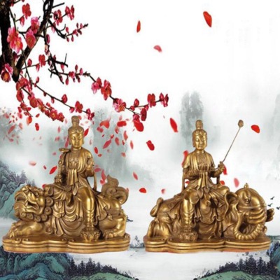 Tượng Đức Văn Thù - Phổ Hiền Bằng Đồng, Cao 17cm