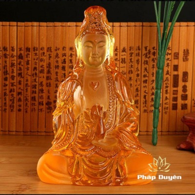 Tượng Ngài Quan Âm Bằng Lưu Ly, Cao 14cm Để Xe Hơi (ô tô), Để Bàn Làm Việc