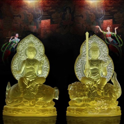 Tượng Đức Văn Thù - Phổ Hiền Bằng Lưu Ly, Cao 28cm