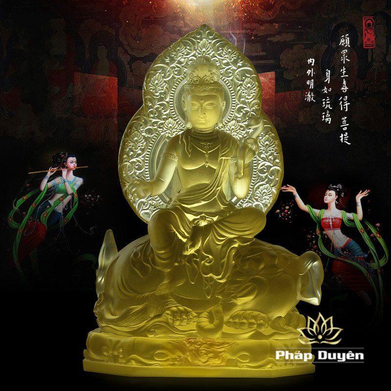 Tượng Đức Văn Thù - Phổ Hiền Bằng Lưu Ly, Cao 28cm - Ảnh 2
