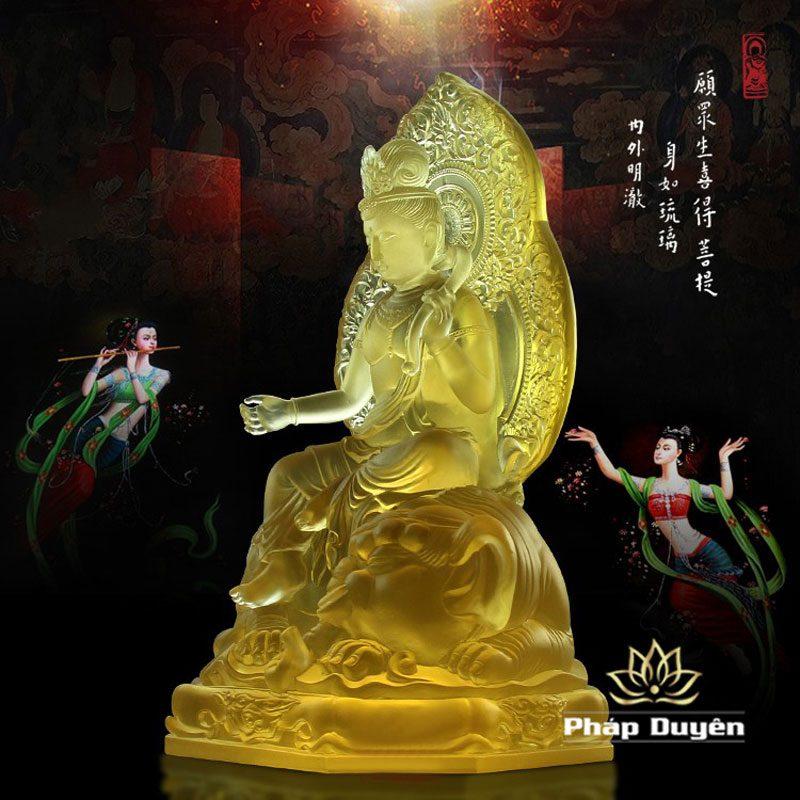 Tượng Đức Văn Thù - Phổ Hiền Bằng Lưu Ly, Cao 28cm - Ảnh 3