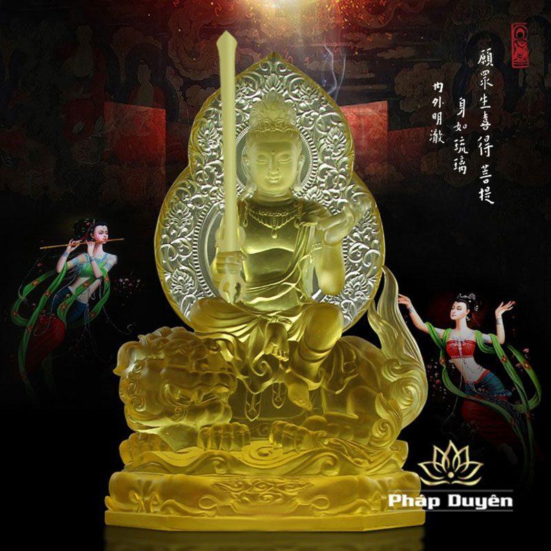 Tượng Đức Văn Thù - Phổ Hiền Bằng Lưu Ly, Cao 28cm - Ảnh 4