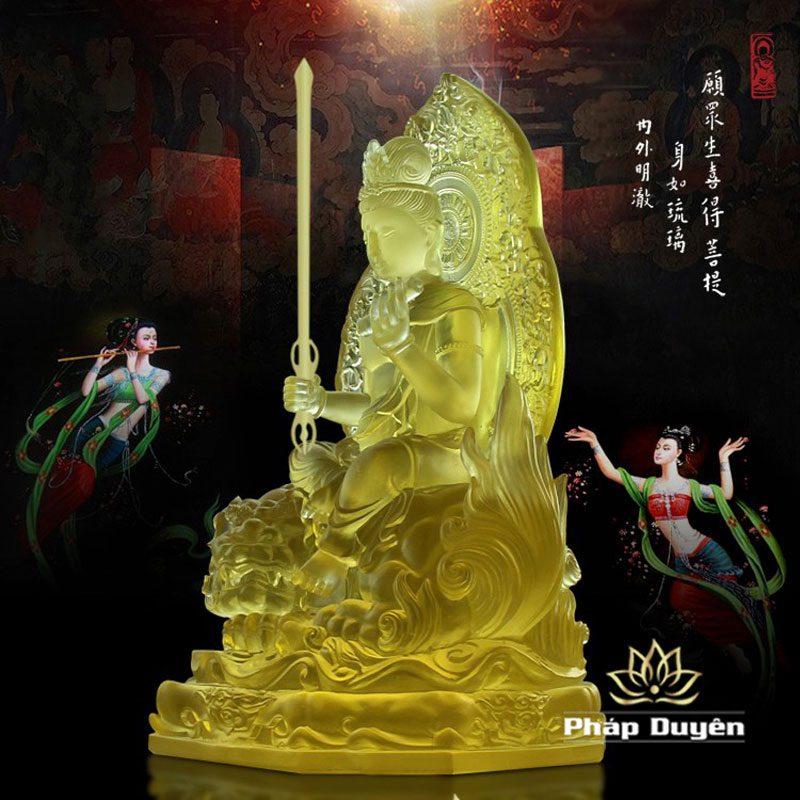 Tượng Đức Văn Thù - Phổ Hiền Bằng Lưu Ly, Cao 28cm - Ảnh 5