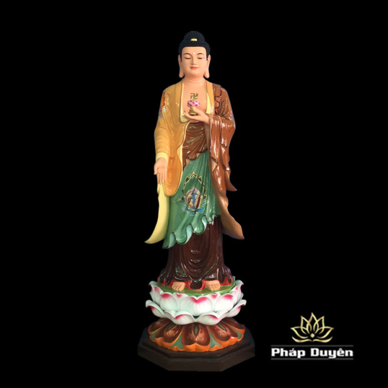 Tượng Tây Phương Tam Thánh Đứng Sơn Mầu Cổ, Sen Trắng Hồng, Chất Liệu Composite, Cao 140cm - Ảnh 2