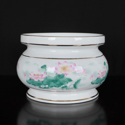 Bát Hương Sứ Trắng Hoa Sen Hồng Lá Xanh, Nhiều Kích Cỡ