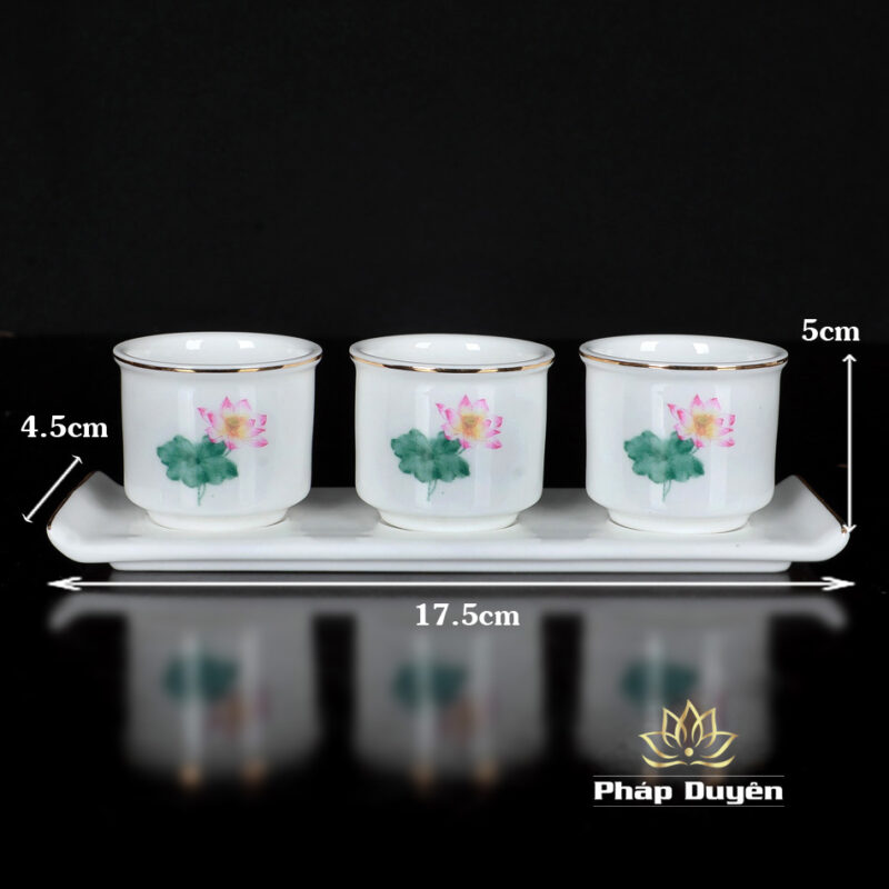 Bộ Thờ Sứ Trắng Hoa Sen Hồng Lá Xanh, Nhiều Kích Cỡ - Ảnh 5
