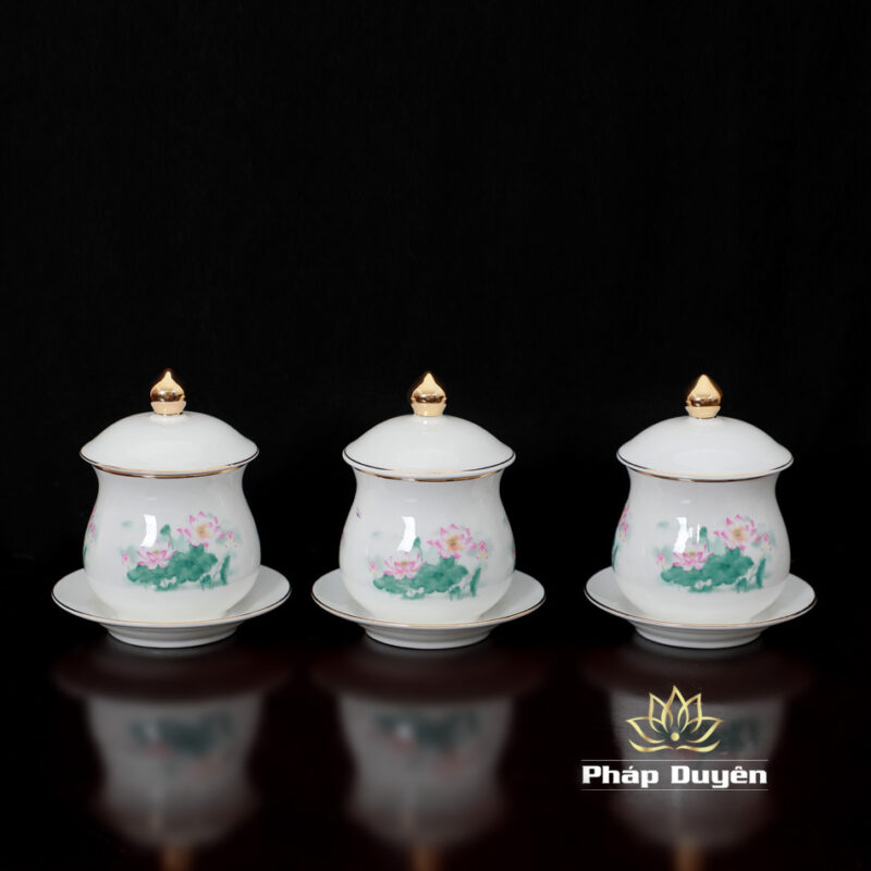 Chén Nước Thờ Sứ Hoa Sen Hồng Lá Sen Xanh, Nhiều Kích Cỡ - Ảnh 2