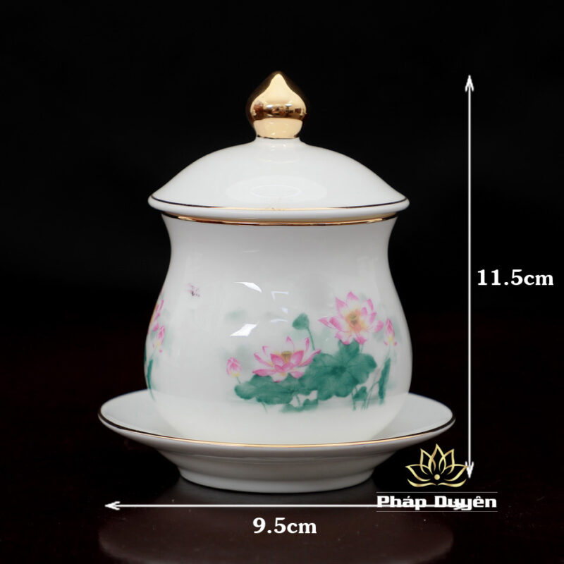 Bộ Thờ Sứ Trắng Hoa Sen Hồng Lá Xanh, Nhiều Kích Cỡ - Ảnh 7