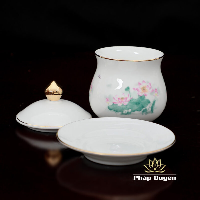 Chén Nước Thờ Sứ Hoa Sen Hồng Lá Sen Xanh, Nhiều Kích Cỡ - Ảnh 4