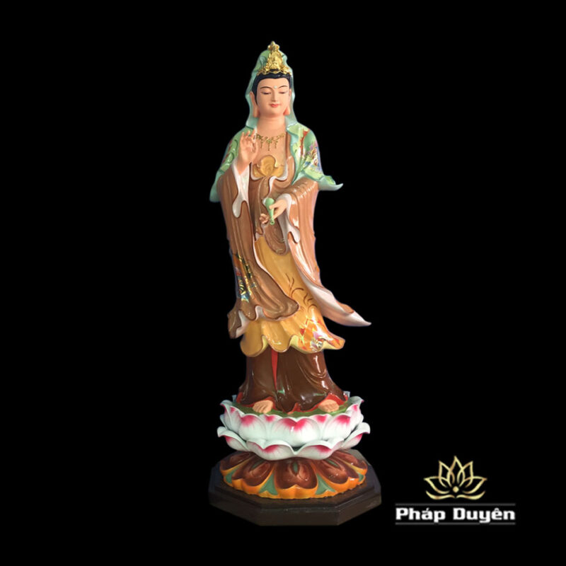 Tượng Tây Phương Tam Thánh Đứng Sơn Mầu Cổ, Sen Trắng Hồng, Chất Liệu Composite, Cao 140cm - Ảnh 5
