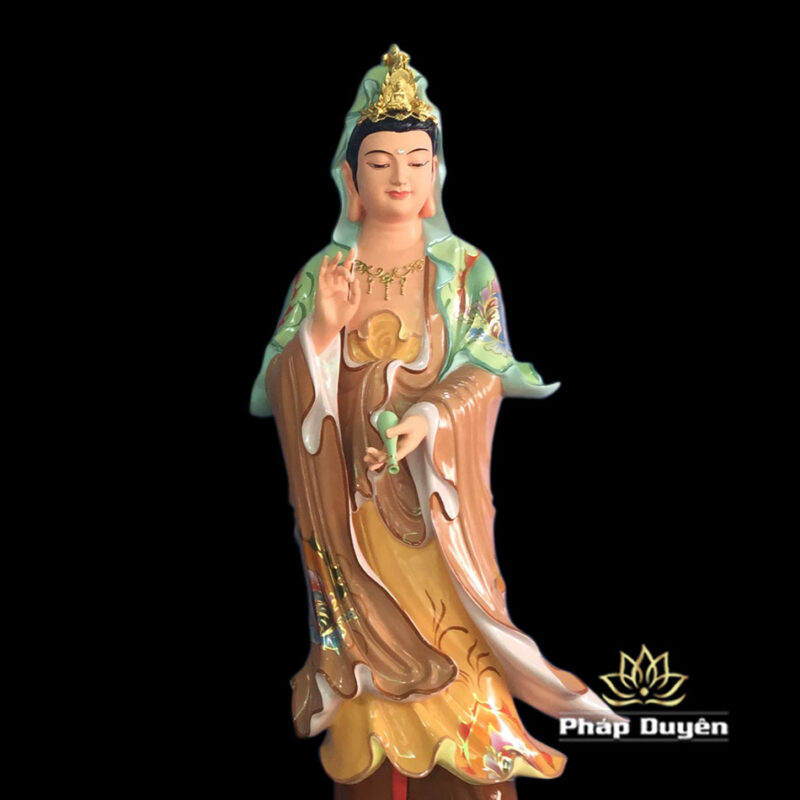 Tượng Tây Phương Tam Thánh Đứng Sơn Mầu Cổ, Sen Trắng Hồng, Chất Liệu Composite, Cao 140cm - Ảnh 6