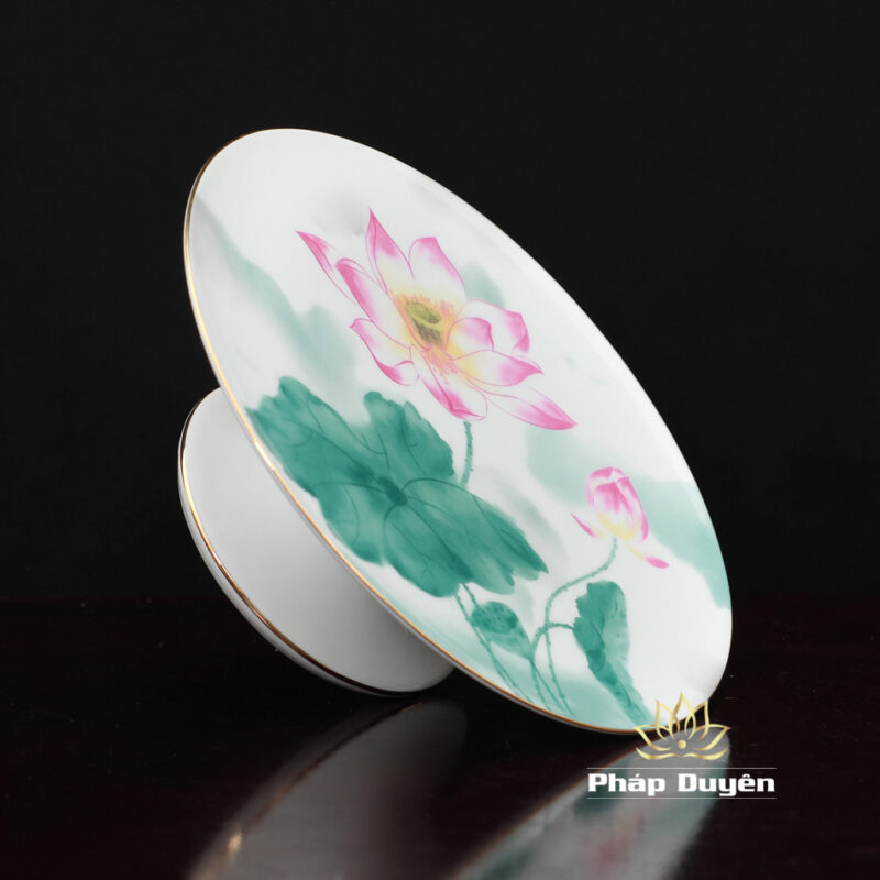 Đĩa Sứ Trắng Hoa Sen Hồng Lá Xanh, Kích Thước 23cm - Ảnh 4