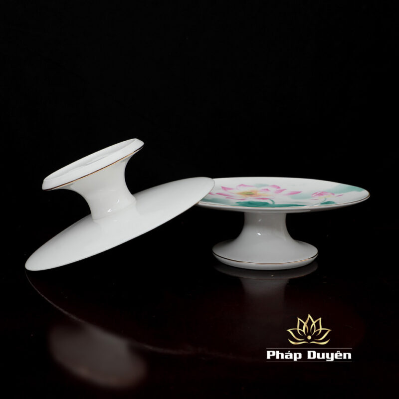 Đĩa Sứ Trắng Hoa Sen Hồng Lá Xanh, Kích Thước 23cm - Ảnh 6