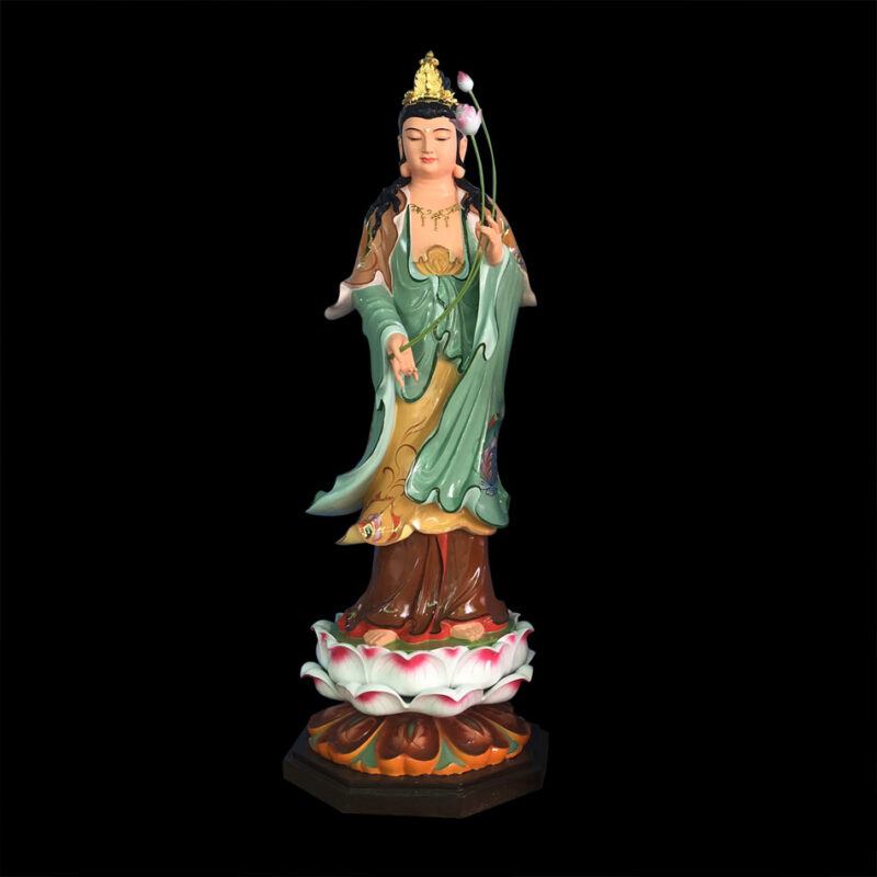 Tượng Tây Phương Tam Thánh Đứng Sơn Mầu Cổ, Sen Trắng Hồng, Chất Liệu Composite, Cao 140cm - Ảnh 8
